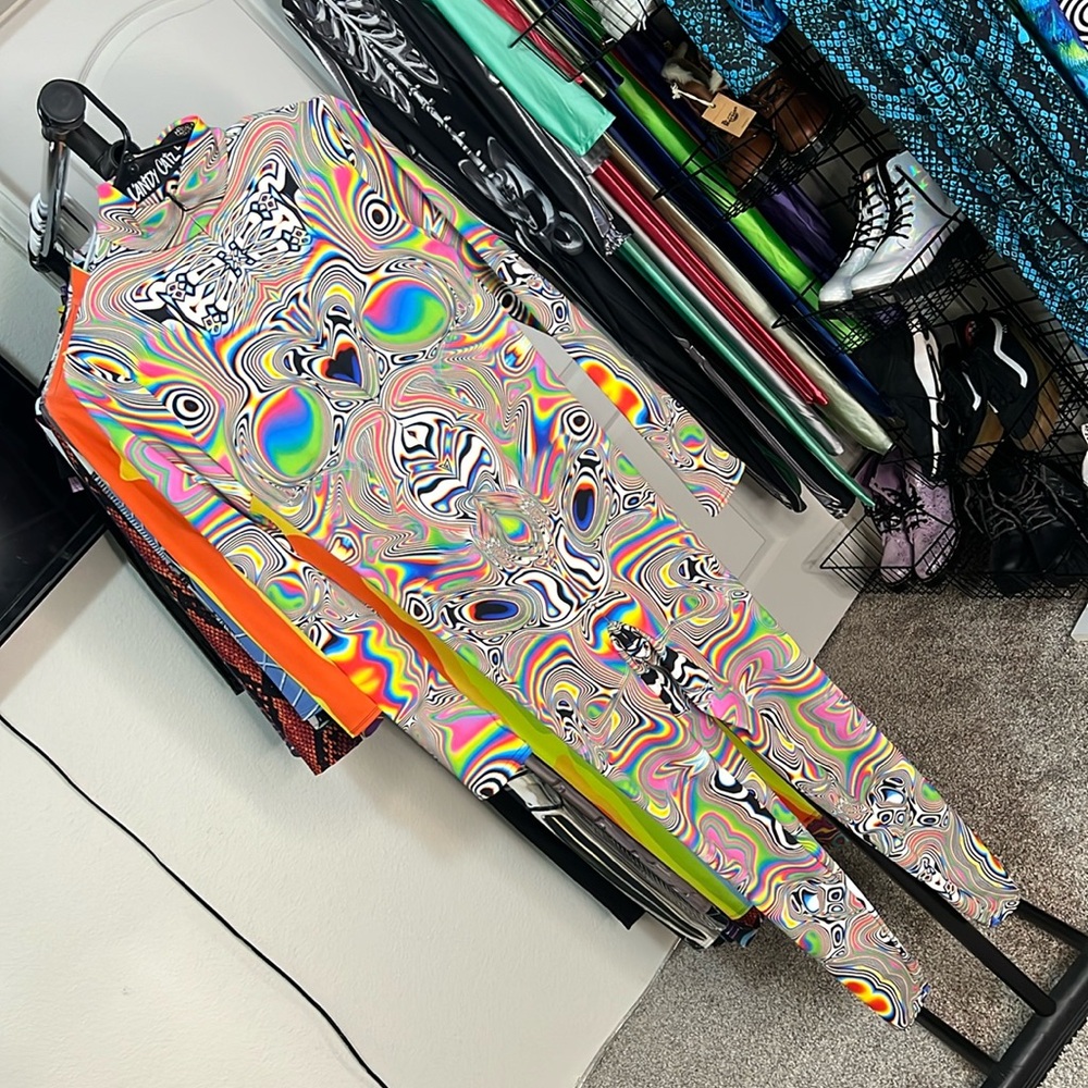 Candy Catz Trippy Rainbow Pattern Skinsuit Jumpsuit Catsuit Rave Ravewear